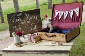 Vintage Suitcase Used for Card Box at Outdoor Wedding Event