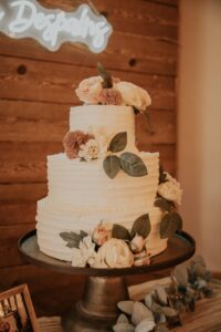 Beautiful Wedding Cake on large Metal Cake Stand